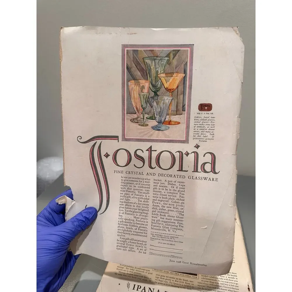 Vintage June 1928 Good Housekeeping Magazine Cover Ads Kodak Fostoria Craft Lot